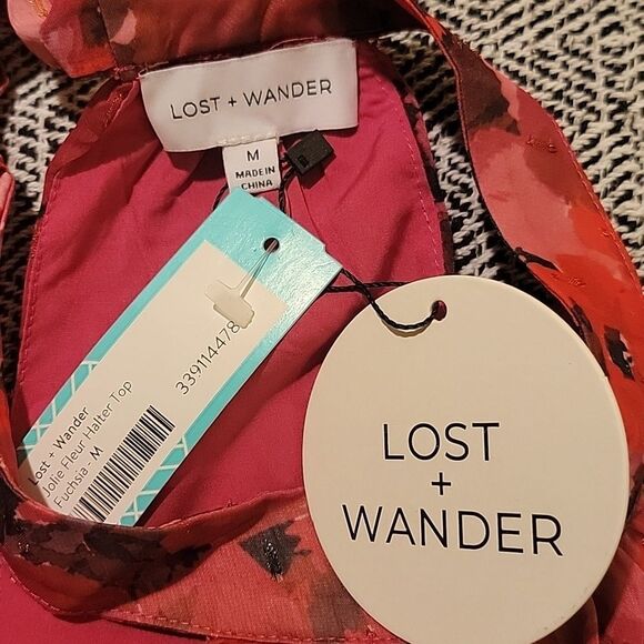 NWT Lost + Wander Floral Halter Blouse - Red and Black Sz Med - Picture 5 of 7